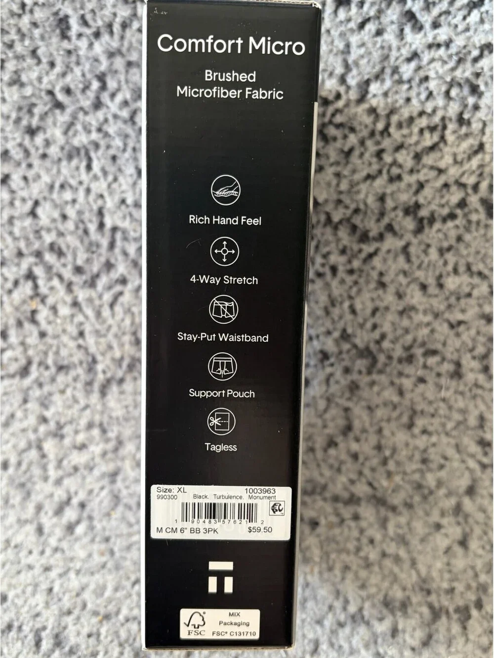 Tommy John Comfort Micro Trunks 3 Pack Black Men's XL New in Box